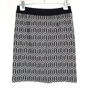 Banana Republic Knit Pencil Skirt Knee Black and White Geometric Print Women's 2